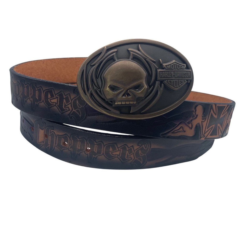 Harley Davidson Willie G Skull Belt Buckle Choppers Leather Belt 52 Big Tall 2XL